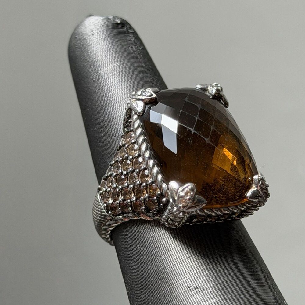 JUDITH RIPKA MONACO RING Topaz Ginger Quartz Diamonique Sterling 925 Thailand 8